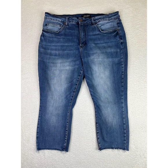 Judy Blue Denim - Judy Blue Crop Jeans Womens 22W Blue Dark Wash High Rise Raw Hem Stretch Denim